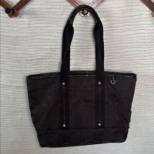 Coach Kyra Sigabture Black Canvas Tote with Leather Trim